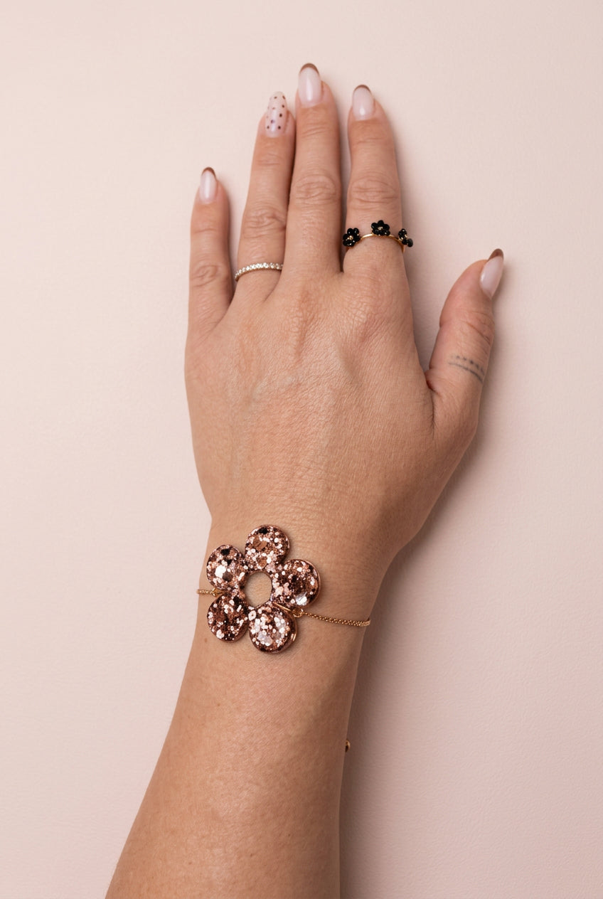 Bracelet Bloom Fleur marron rose pale